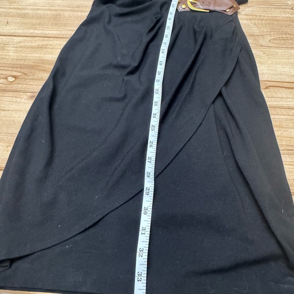 Cache Black Draped Sleeveless Dress with Brown Belt Accent - Picture 5 of 6